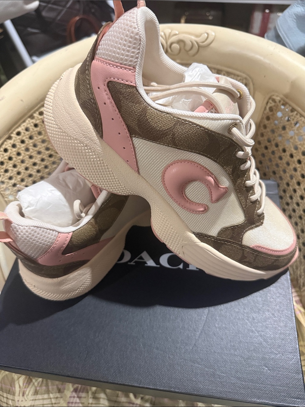 Coach Pink & Brown Platform Chunky Sneaker New